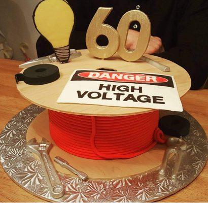 60th Birthday Cake for an Electrician. All edible. So creative and awesome job!! Highly recommend for specilaty cakes !