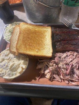 Ribs, pork , coleslaw and potato salad!