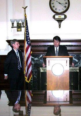 Devin Moisan, former Chairman of NH Board of Auctioneers, speaking at Governor John Lynch's signing of HB598, New Hampshire Auction Law.