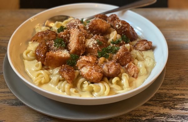 Mac & Cheese with Honey Hot Chicken