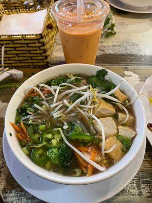 Tofu & veggie Pho & Thai Milk tea boba