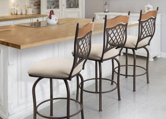 Contemporary Canadian metal and fabric counter or bar height stools.