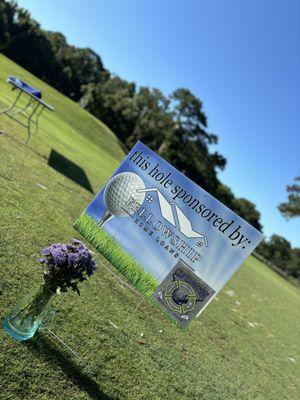 Fellowship Home Loans sponsoring hole 8 at the 10th annual Local 61 Firefighters Association golf tournament, June 2024.