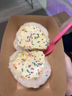 birthday cake cotton candy and vanilla snowball with rainbow sprinkles