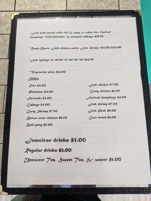 Floyd's Jamaican Restaurant menu, side 2.