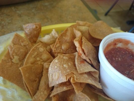 Burnt and undercooked tortilla chips yummy