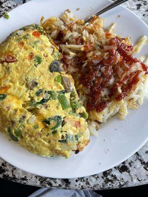 Garden Omelet and hash browns