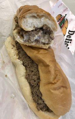 Double meat & double cheese, good flavor but the bread is far too soft and the beef a closer relative to ground beef than rib eye