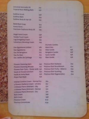 Menu of services back