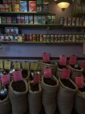 coffee beans and tea