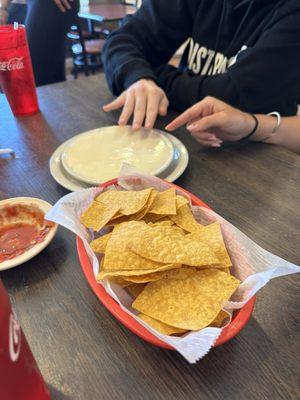 chips, salsa, and queso