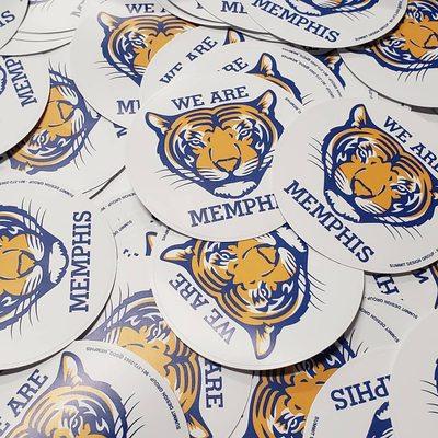 Stickers that I designed and printed for the Memphis Tigers games. I like handing these out to everyone tailgating.