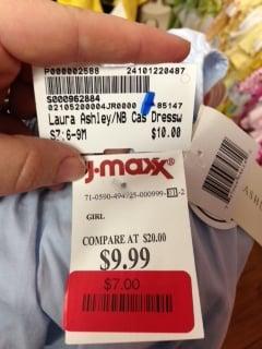 I believe the retail price was $20. Tjmax price was $9.99 then reduced to $7.00. Once Upon a Child price (tag up top) was $10.