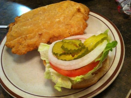 We are back enjoying a huge pork tenderloin sandwich. This time we split it and they even brought us an extra bun!