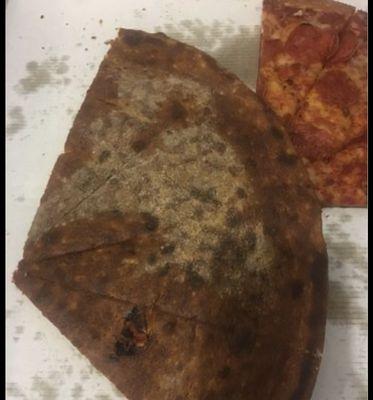 A burnt pizza