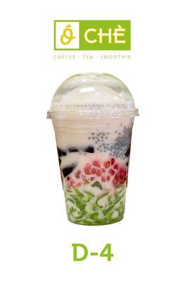 D-4 Hạt Lựu, Sng Sáo, 
 Bánh lọt, Hạt é: Red Tapioca, Grass Jelly, Pandan Jelly, Basil Seed, Coco Milk