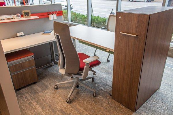 Haworth office furniture workstation chair and desk with storage