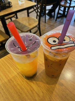 Boba Tea (milk Thai tea boba) & (passion fruit boba)