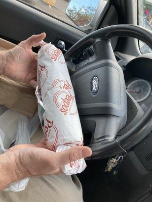 Whole size sub is as big across as the steering wheel!