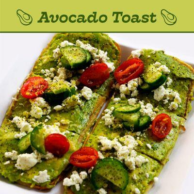 Avocado, Cherry Tomato, Cucumber, Feta Cheese, Virgin Olive Oil, Lemon Zest, on Ciabatta Toast