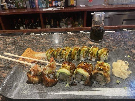 Half-priced sushi on Sundays!    Caterpillar Roll and Samurai Roll