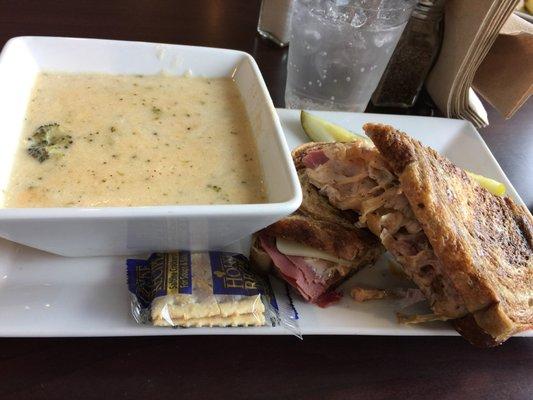 Ruben and broccoli cheddar soup