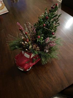 Christmas greens made to look like a Christmas tree being brought home!  So cute!