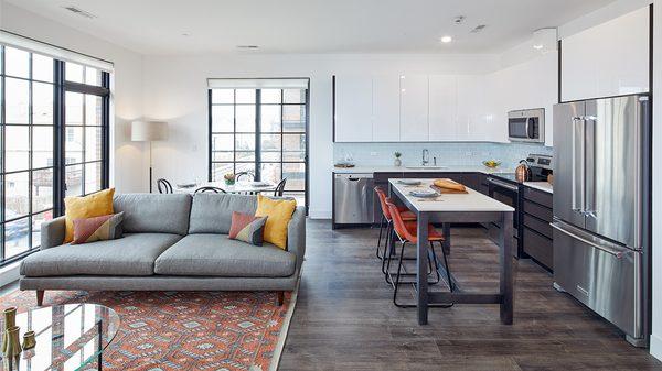 Living room and kitchen area