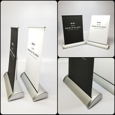 Table top retractable banner, very light, modern and unique for bars, restaurants or any other businesses.