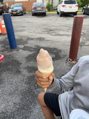 Chocolate peanut butter and chocolate caramel soft serve