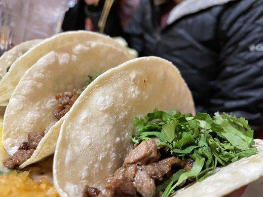 Carne asada tacos, rice