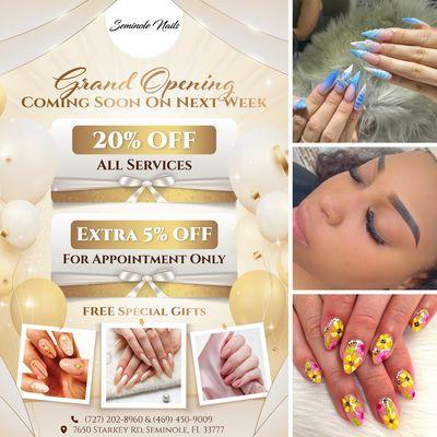 GRAND OPENING: Coming soon on Next Week! 

Stay tuned for Seminole Nails' Grand Opening with fantastic opening offers!