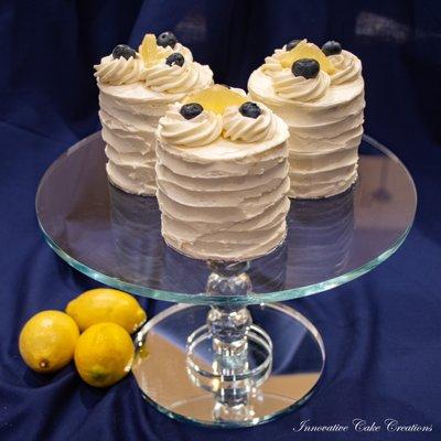 Lemon/Blueberry Mini cakes with lemon buttercream.