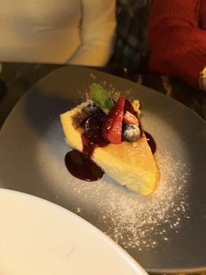 Manchego cheesecake, raspberry jam, crocante