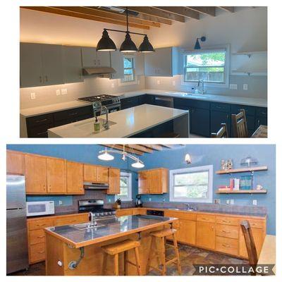 Same cabinets diferente countertop paint and tile