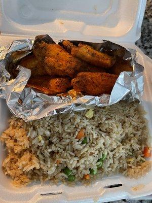 Hot lemon pepper wings with fried rice