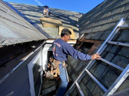 Slate roof leak repair project