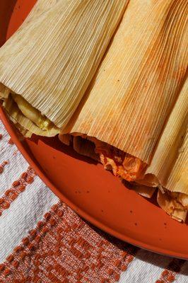 Variety of corn husk tamales, made with gluten & GMO-free masa. Meat & vegan options. Order in person or for catering. They sell out fast!