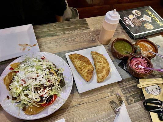 Steak nachos & ground beef empanadas