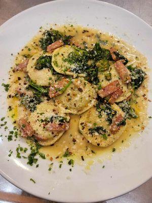 Ravioli stuffed with sausage and broccoli rabe