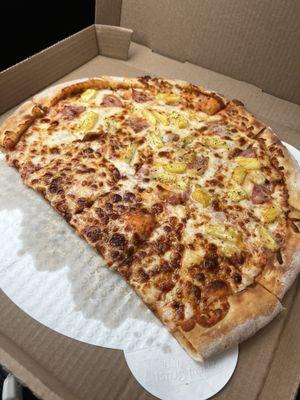 Large pizza half cheese half Hawaiian