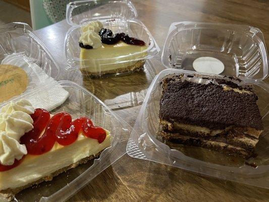 Strawberry and Blueberry Cheesecakes, and Tiramisu! All yummy!!!