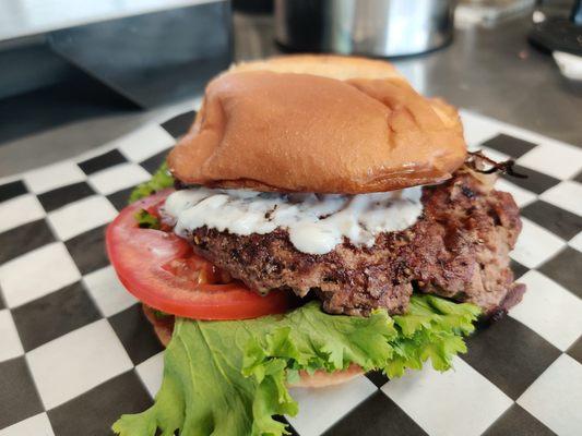 Tzatziki Burger (Grilled Onions, Lettuce, Tomato, Tzatziki)