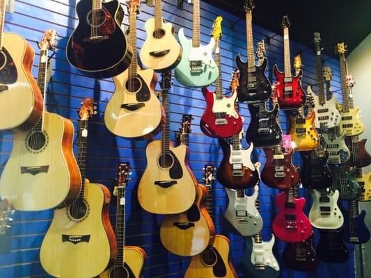 Stage 1 Music has a wide selection of acoustic & electric guitars, basses and more. Check out the guitar wall!