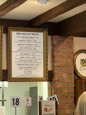 Breakfast menu