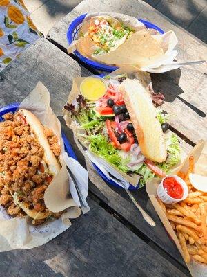 Crawfish Po'boy, House Salad, Fry Basket, Scallop Tacos