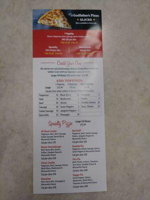 Godfather's Pizza menu