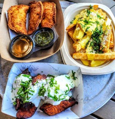 Empanadas, Yucca fries, Sweet Plantains.