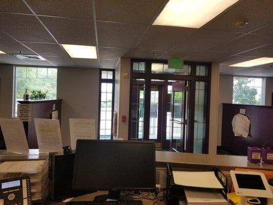 Looking out from check in desk- Centennial office