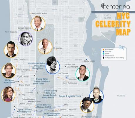 Les Celebrites Vivant A New York : Here's a Map To All of New York City's Celebrity Abodes : http://investparisnewyork.com/Inves